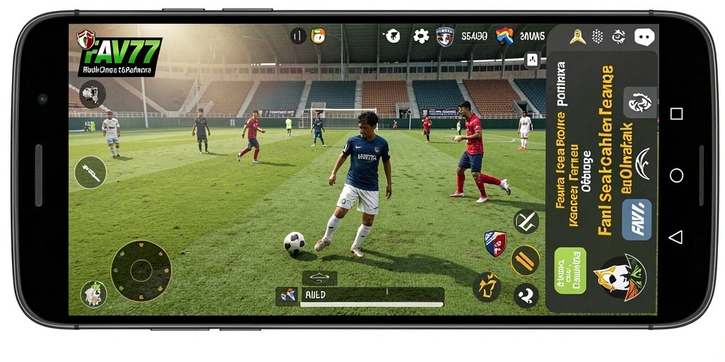Screenshot FAV77 menampilkan aksi seru di lapangan sepak bola.