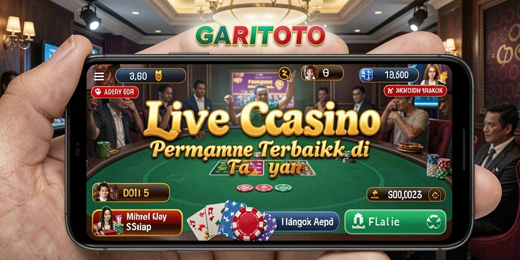 Screenshot gameplay GARITOTO yang menunjukkan dealer langsung dan suasana kasino interaktif.