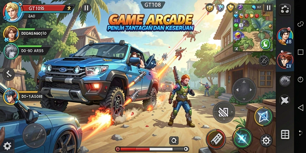 Screenshot GT108 menunjukkan aksi cepat dalam gameplay Arcade yang seru.