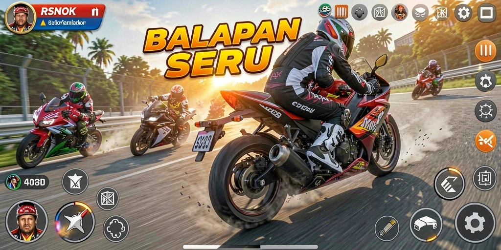 Gameplay mendebarkan RSNOK dalam balapan motor yang seru.