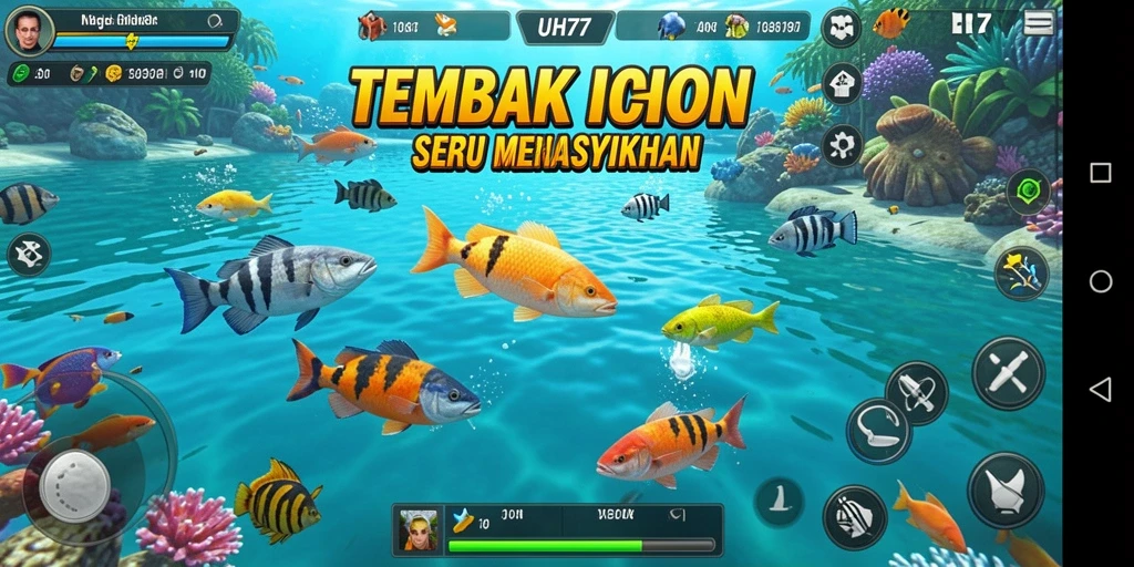 Tampilan gameplay UH77 dengan aksi tembak ikan yang seru.