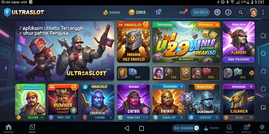 Tampilan utama aplikasi ULTRASLOT dengan berbagai fitur utilitas.